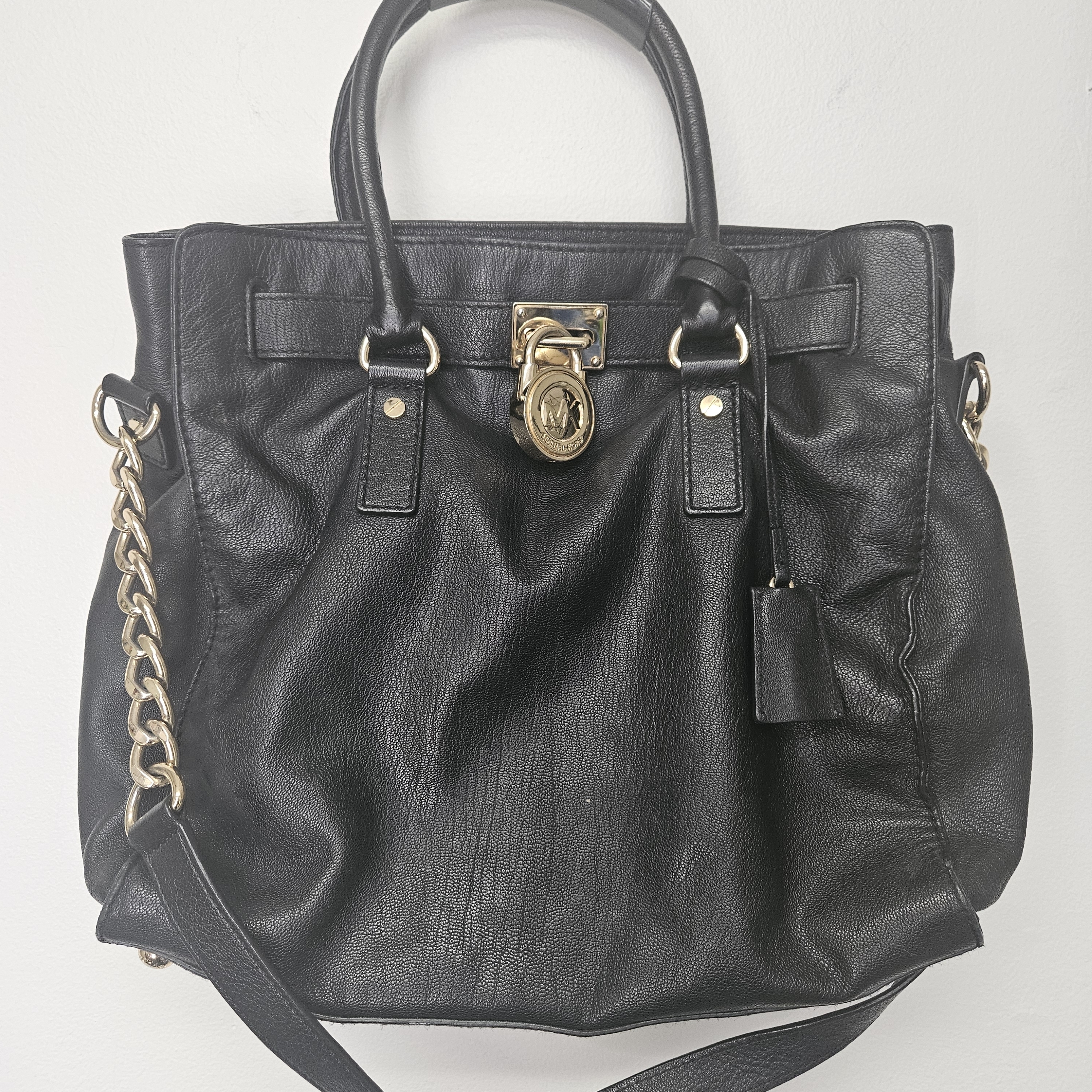 Michael Kors Black Leather Hamilton Large North South Tote With Gold Accents